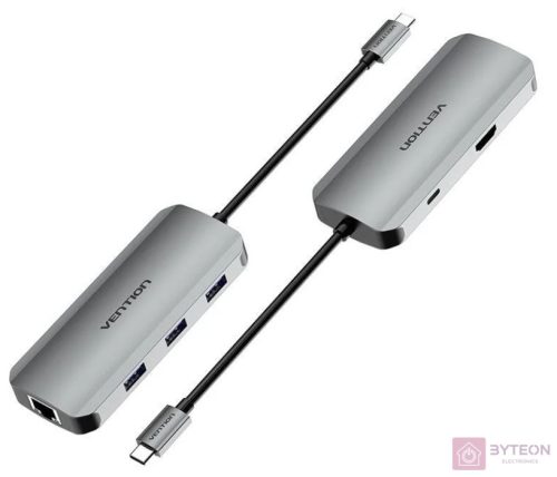 USB-C to HDMI Docking Station, 3x USB 3.0, RJ45, PD 0.15m Vention TOHHB (gray)