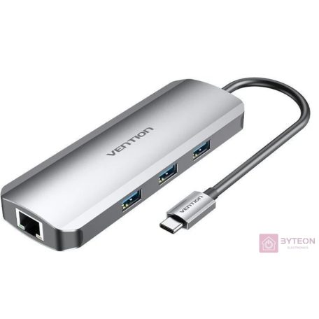 USB-C Docking Station to HDMI, 3x USB3.0, RJ45, SD, TF, PD 0.15m Vention TOKHB (gray)