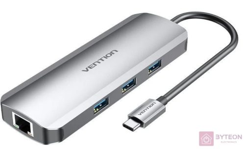 USB-C Docking Station to HDMI, 3x USB3.0, RJ45, SD, TF, PD 0.15m Vention TOKHB (gray)