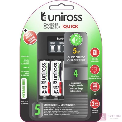 Uniross UCU002A 2100mAh Hybrio Ni-Mh LCD akku gyorstöltő + 4xAA akku