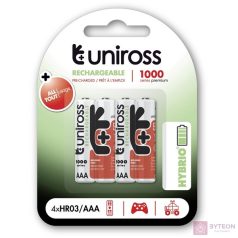   Uniross 1,2V 1000mAh Ni-MH HYBRIO 4db/csomag AAA akkumulátor