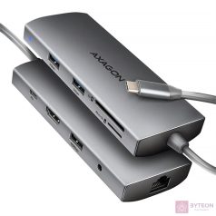   AXAGON HMC-8HLSA USB-C 3.2 Gen 1 3x USB-A + 4K/30Hz HDMI + SD/microSD GLAN Audio PD 100W hub