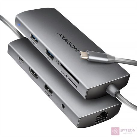 AXAGON HMC-8HLSA USB-C 3.2 Gen 1 3x USB-A + 4K/30Hz HDMI + SD/microSD GLAN Audio PD 100W hub