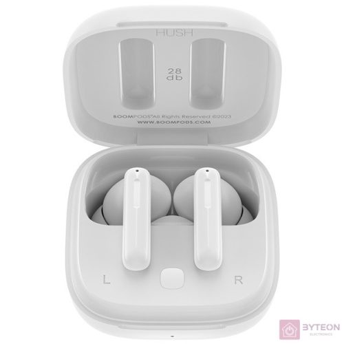 Boompods Bassline Hush aktív zajszűrős True Wireless Bluetooth fehér fülhallgató