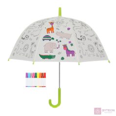  Kifesthető vadon élő állatos gyerek esernyő, filctollakkal