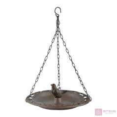 Öntöttvas felakasztható madáretető és -itató, kismadár dekorációval, 23 cm átmérőjű   Öntöttvas felakasztható madáretető és -itató, kismadár dekorációval, 23 cm átmérőjű