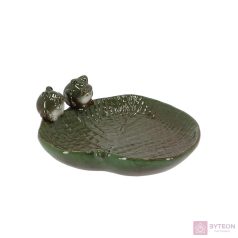 Levél alakú kerámia madáritató és madáretető, béka dekorációval   Levél alakú kerámia madáritató és madáretető, béka dekorációval