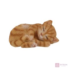   Alvó cica polyresin szobor, S, vörös, kültéri és beltéri dekorációs kiegészítő