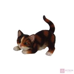   Játszó cica polyresin szobor, tarka, kültéri és beltéri dekorációs kiegészítő