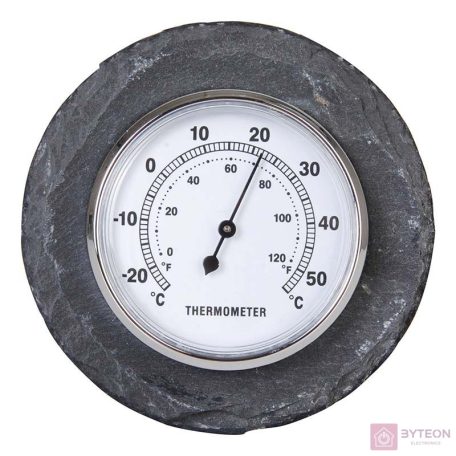 Hőmérő pala táblában, szürke, 10 cm átmérőjű