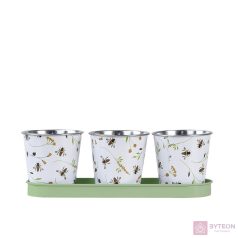 Méhecske mintás fém virágkaspó szett, alátéttel