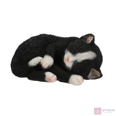   Alvó cica polyresin szobor, S, fekete, kültéri és beltéri dekorációs kiegészítő