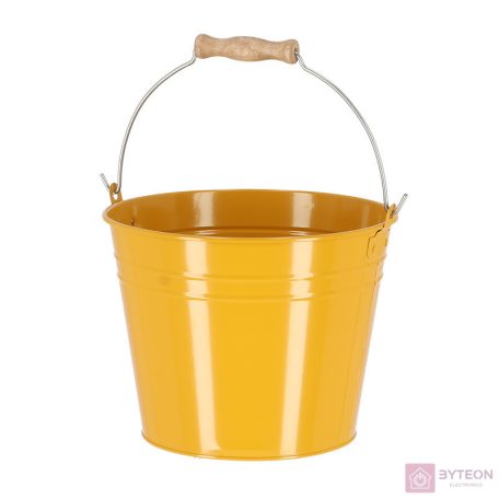 Cink kerti vödör, fa fogóval, 4,5 literes, sárga