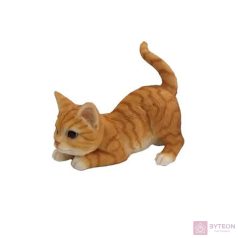   Játszó cica polyresin szobor, vörös, kültéri és beltéri dekorációs kiegészítő