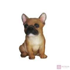   Ülő francia bulldog kiskutya polyresin szobor, barna, kültéri és beltéri dekorációs kiegészítő