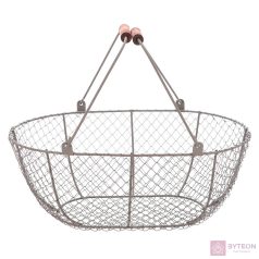 Drótkosár fa fogantyúval, 46 x 21 x 35 cm