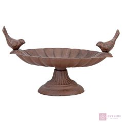 Öntöttvas madáretető és -itató, két kismadárral Öntöttvas madáretető és -itató, két kismadárral