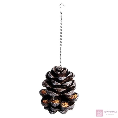 Felakasztható toboz alakú polyresin madáretető, 23 cm