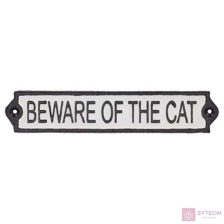 Öntöttvas 'Beware of the cat' tábla, 25 cm