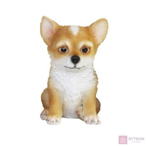 Ülő corgi kiskutya polyresin szobor, barna, kültéri és beltéri dekorációs kiegészítő