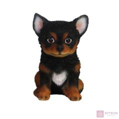   Ülő corgi kiskutya polyresin szobor, fekete, kültéri és beltéri dekorációs kiegészítő