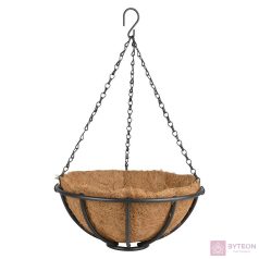   Felakasztható fém virágkosár, kókuszrost betéttel, 31 cm átmérőjű