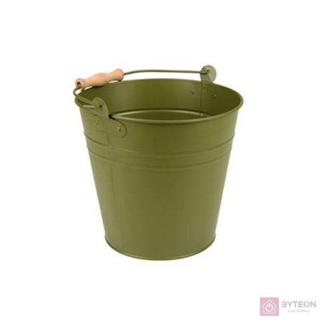 Fém vödör fa fogóval, 4,9 literes, olivazöld