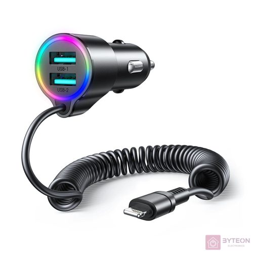 Car charger Joyroom JR-CL25, 2x USB + Lightning cable (black)