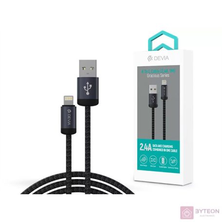 Devia ST108035 Gracious v2 12W USB/Lightning 1m -es fekete adat-és töltőkábel