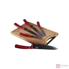   Berlinger Haus BH/2552AN bambusz vágódeszkával, burgundi 6 részes késkészlet