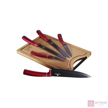 Berlinger Haus BH/2552AN bambusz vágódeszkával, burgundi 6 részes késkészlet