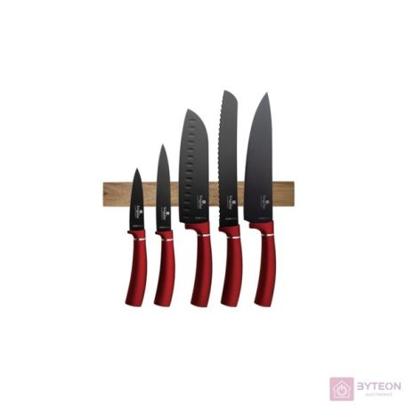 Berlinger Haus BH/2886 burgundi 6 részes késkészlet akácfa mágneses akasztóval