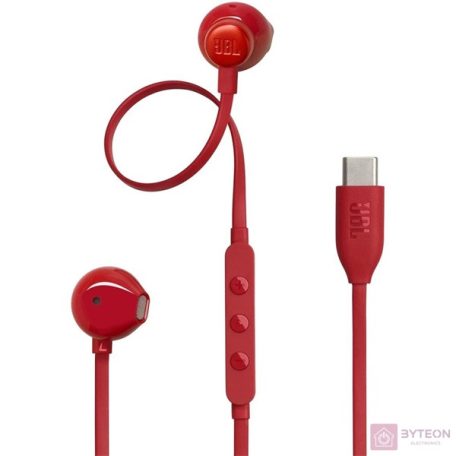 JBL T 305 C RED vezetékes USB C mikrofonos piros fülhallgató