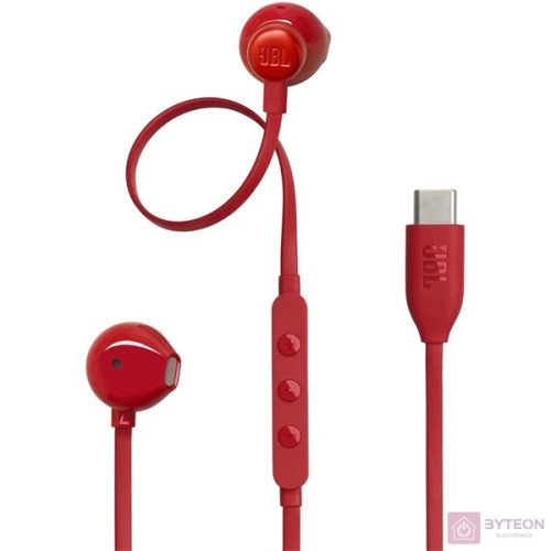 JBL T 305 C RED vezetékes USB C mikrofonos piros fülhallgató