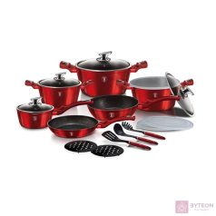   Berlinger Haus BH/7180 Metallic Line Burgundy Edition levehető nyéllel, 22 részes edénykészlet