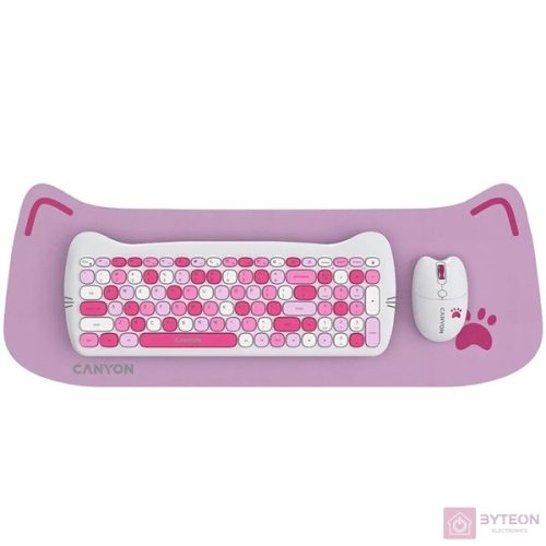 Canyon HSET-W6 HU Kitty Edition rózsaszín vezeték nélküli billentyűzet és egér