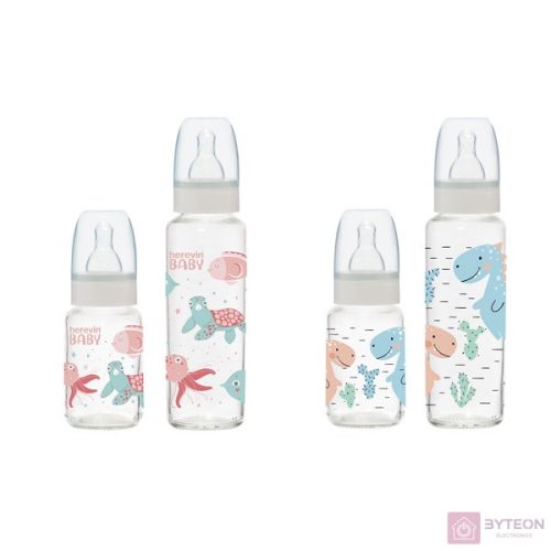IRIS teknős vagy dinoszaurusz mintás cumisüveg szett 6-12 hónapos babáknak, 2 cseppes, 2 darabos, 125ml+250ml 111829-804