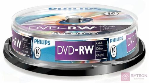 DVD lemez Philips 4,7GB -RW 4x 10lemez/henger PH386290