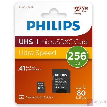 SD Micro 256GB XC Philips 1Adapter UHS-I U1