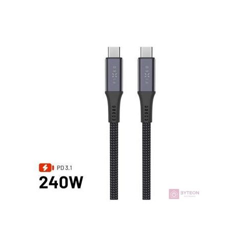 FIXED USB-C/USB-C adat- és töltőkábel FIXDBP-CC12-GR fonott szövet borítás, USB4 gen2 20Gbps 4K 60Hz max 240W 1,2m, szürke