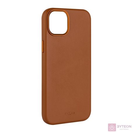 FIXED MagLeather valódi bőrtok, MagSafe támogatással iPhone 15 Plus-hoz, barna