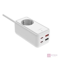   FIXED hálózati USB töltő, GaN III technológia, kimenetetk: 2 * USB-A QC3.0, 2 * USB-C PD3.0 65W , 1*220V, 3m kábel, fehér