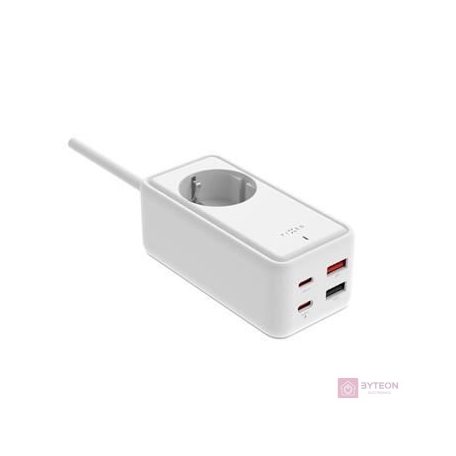 FIXED hálózati USB töltő, GaN III technológia, kimenetetk: 2 * USB-A QC3.0, 2 * USB-C PD3.0 65W , 1*220V, 3m kábel, fehér