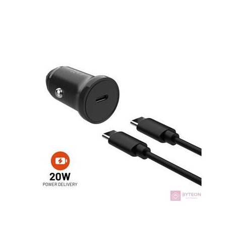 FIXED USB-C 12/24V-os autós töltő, 20W, PD3.0, 1 m USB-C kábellel, fekete