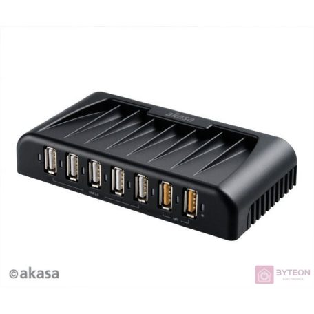 HUB USB Akasa 5x USB 2.0 + 2x USB 2.0 Fast Charging + hálózati adapter
