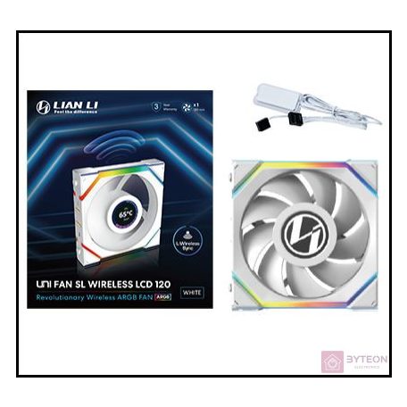 Ventilátor Lian Li UNI FAN SL Wireless LCD ARGB PWM - 120mm, fehér