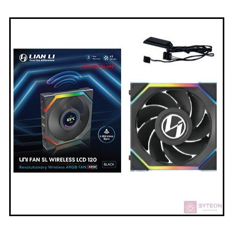 Ventilátor Lian Li UNI FAN SL Wireless LCD ARGB PWM Fordított lapát - 120mm, fekete