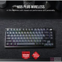   CORSAIR Vezeték Nélküli Billentyűzet Gaming, K65 PLUS 75%, Mechanikus, MLX Red switch, US, fekete