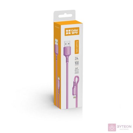 COLORWAY Kábel, USB - Apple Lightning (soft silicone) 2.4A 1m lila (CW-CBUL044-PU)