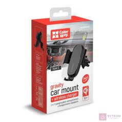   COLORWAY Autós tartó, veztéknélküli töltő, szellőzőrácsra 15W, fekete